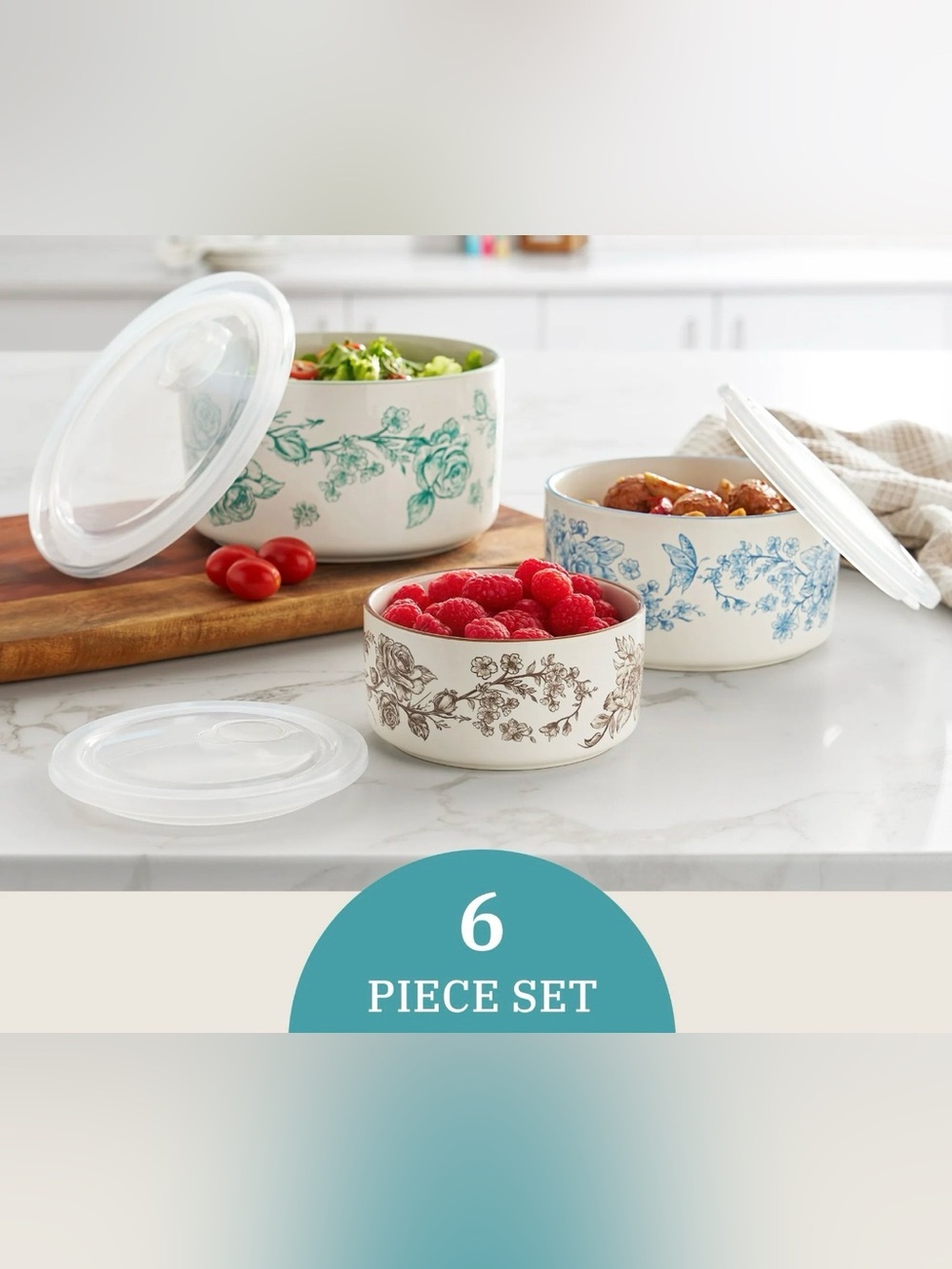 🔥SALE Pioneer Woman Agatha 6-Piece Nesting Baker & Storage Bowl Set w/ Vent Lids